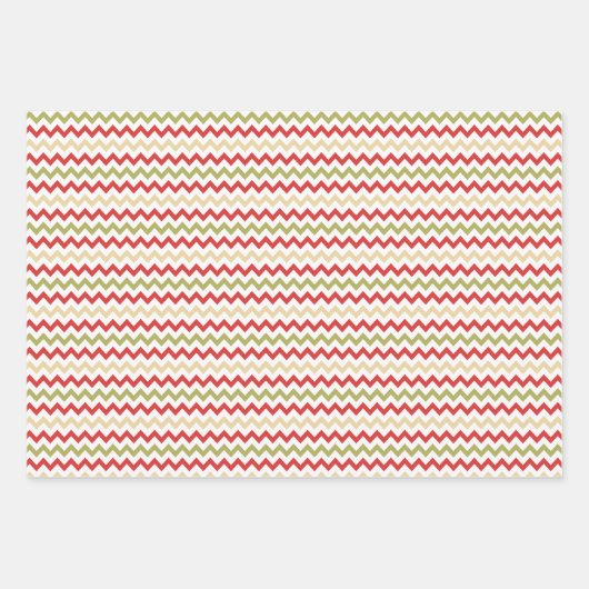 Feuille De Papier Cadeau Rouge, vert et or clair Noël ZigZag (Devant)