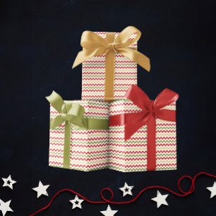 Feuille De Papier Cadeau Rouge, vert et or clair Noël ZigZag