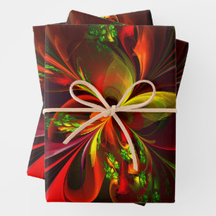Feuille De Papier Cadeau Rouge vert moderne Floral Abstrait Art Motif #05