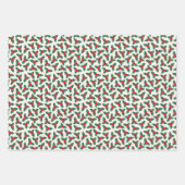 Feuille De Papier Cadeau Rouge & Vert Noël Holly Coordonné (Devant)