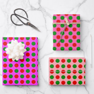 Feuille De Papier Cadeau Rouge vert Polka Motif rose Noël