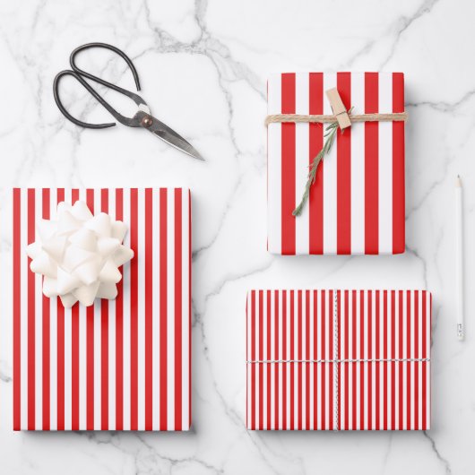 Feuille De Papier Cadeau Rouge vif et rayures blanches (Recto)