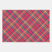 Feuille De Papier Cadeau Rouge vif, orange et bleu plaid (Devant)