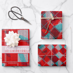 Feuille De Papier Cadeau Rouge vif tricot famille fête de Noël