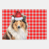Feuille De Papier Cadeau Rough Collie Chien Rouge Plaid Noël (Devant 3)