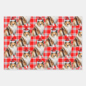 Feuille De Papier Cadeau Rough Collie Chien Rouge Plaid Noël (Devant 2)