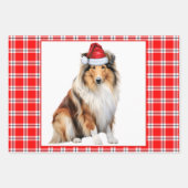 Feuille De Papier Cadeau Rough Collie Chien Rouge Plaid Noël (Devant)