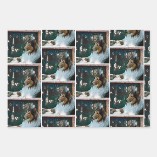 Feuille De Papier Cadeau Rough Collie Joyeux Collidays Noël (Devant 2)