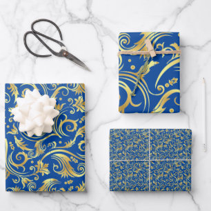 Feuille De Papier Cadeau Rouleau bleu doré et royal