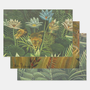Feuille De Papier Cadeau Rousseau Tropical Jungle Lion Peinture