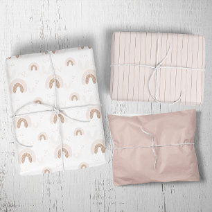 Feuille De Papier Cadeau ROWAN Summer Girl Boho rose Baby shower arc-en-cie