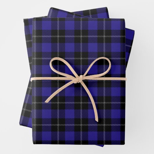 Feuille De Papier Cadeau Royal Blue Black Plaid (En situation)