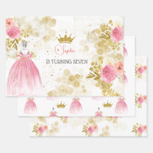 Feuille De Papier Cadeau Royal fête rose princesse anniversaire