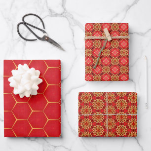 Feuille De Papier Cadeau Royal traditionnel rouge et or