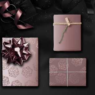 Feuille De Papier Cadeau RPG Luxe Dés Mauve Brillance pour Joueurs de Tab
