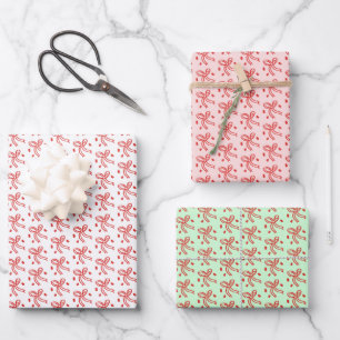 Feuille De Papier Cadeau Rubans à nœuds doodle Noël Fêtes Rouge