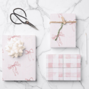 Feuille De Papier Cadeau Rubans à rayures roses à carreaux Anniversaire