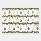 Feuille De Papier Cadeau Rubans Marron Rustique Crème Vert Noël (Devant 3)