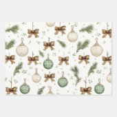Feuille De Papier Cadeau Rubans Marron Rustique Crème Vert Noël (Devant)