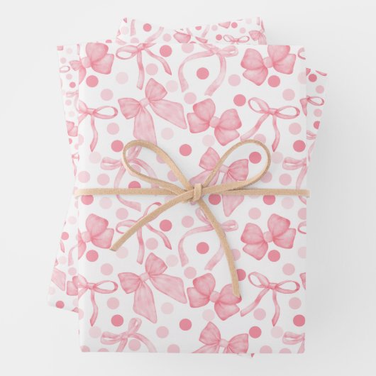 Feuille De Papier Cadeau Rubans roses et points rose foncé (En situation)