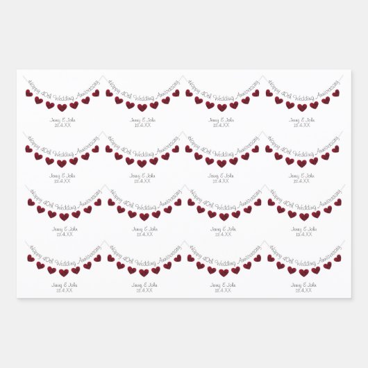 Feuille De Papier Cadeau Ruby 40e anniversaire mariage mari & femme (Devant 3)