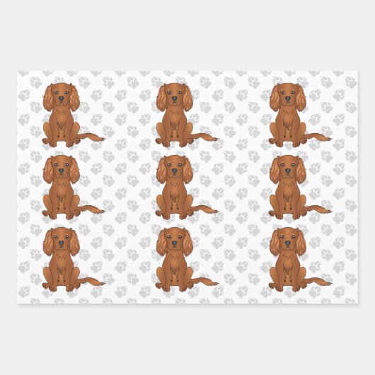 Feuille De Papier Cadeau Ruby Cavalier King Charles Motif espagnol (Devant 3)