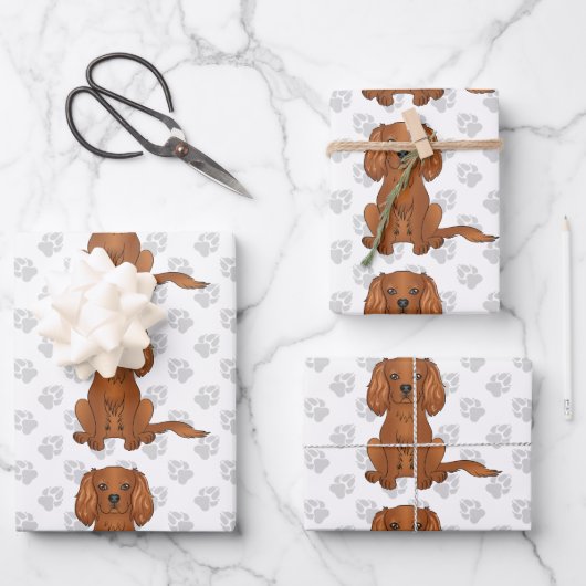 Feuille De Papier Cadeau Ruby Cavalier King Charles Motif espagnol (Recto)