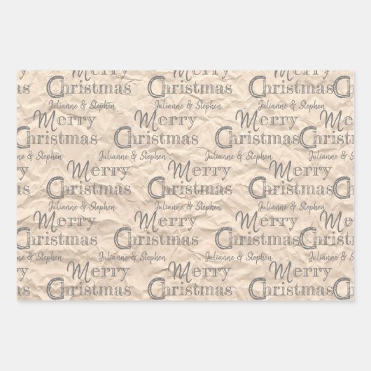 Feuille De Papier Cadeau Russe Kraft détendu Gris Police Joyeux Noël (Devant 2)