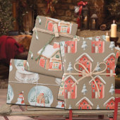 Feuille De Papier Cadeau Russe Kraft Gingerbread House Snow Globe Snowman