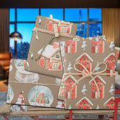 Feuille De Papier Cadeau Russe Kraft Gingerbread House Snow Globe Snowman