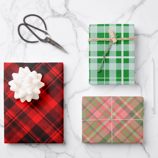 Feuille De Papier Cadeau Russe Noël Plaid Rouge et Vert (Recto)