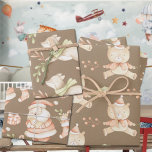 Feuille De Papier Cadeau Rustic Baby's First Christmas Teddy Bear Fox Père<br><div class="desc">Le premier papier d'emballage cadeau de Noël d'un bébé avec des nounours aquarellés,  un baby fox volant dans l'air,  et Père Noël tenant le bébé dans une feuille trio sur un arrière - plan kraft couleur.</div>