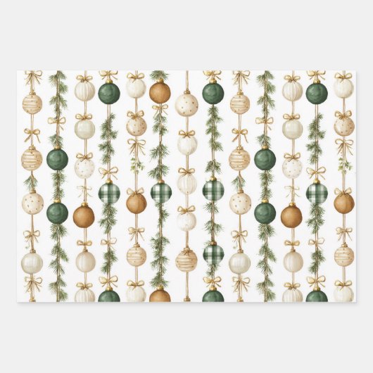 Feuille De Papier Cadeau Rustic Brown Bows Cream Green Christmas Trees Deer (Devant 3)