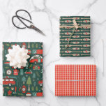 Feuille De Papier Cadeau Rustic Christmas Camping et pêche<br><div class="desc">Un décor de Noël rustique dessiné à la main avec des illustrations douillettes et mignonnes du camping et de la vie du lac. Les couleurs de Noël sont le vert, le rouge et le blanc, ainsi que le turquoise foncé et le vert menthe. Un excellent cadeau de vacances pour les...</div>