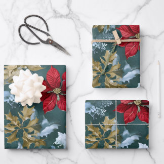 Feuille De Papier Cadeau Rustic Christmas Poinsettia Wrapping Paper  