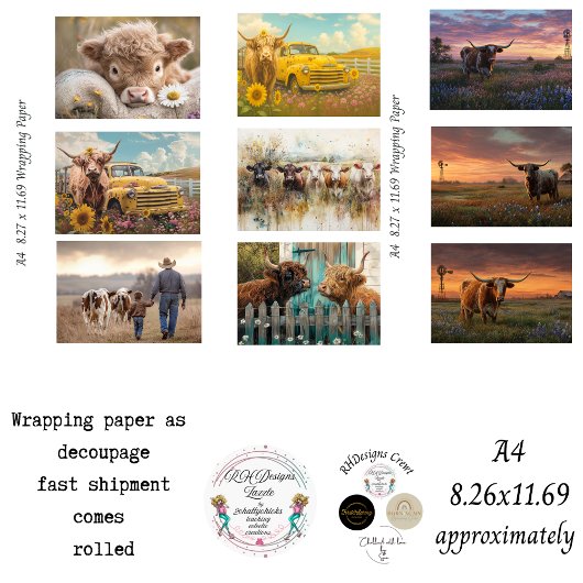 Feuille De Papier Cadeau Rustic Farm Life A4 Wrapping Paper for Decoupage