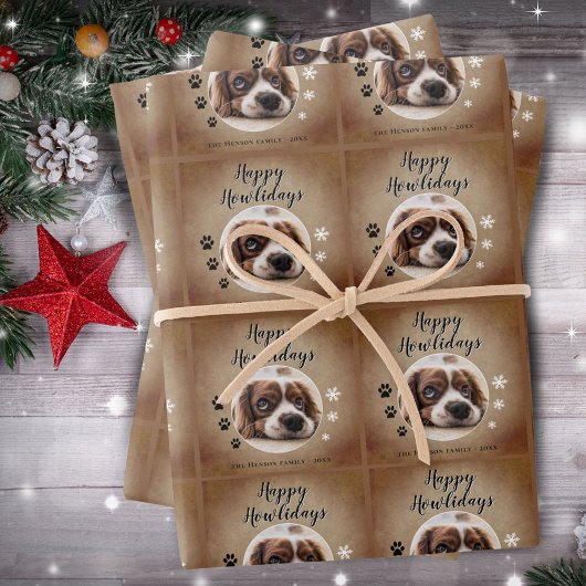 Feuille De Papier Cadeau Rustic Happy Howlidays Chien Photo Noël