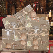 Feuille De Papier Cadeau Rustic Kraft Baby First Christmas Animaux d'hiver