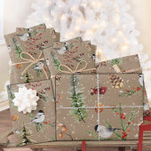 Feuille De Papier Cadeau Rustic Kraft Black Casquette Chickadee fête de Noë