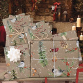 Feuille De Papier Cadeau Rustic Kraft Black Casquette Chickadee fête de Noë