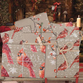 Feuille De Papier Cadeau Rustic Kraft Red Cardinal Birds & Ilex Berries
