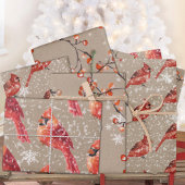Feuille De Papier Cadeau Rustic Kraft Red Cardinal Birds & Ilex Berries