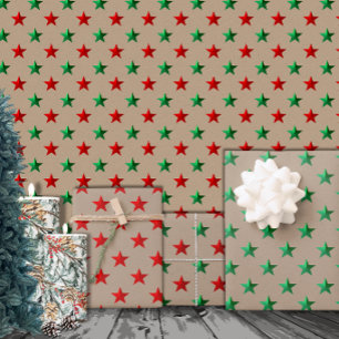 Feuille De Papier Cadeau Rustic Kraft Red Green Stations Noël