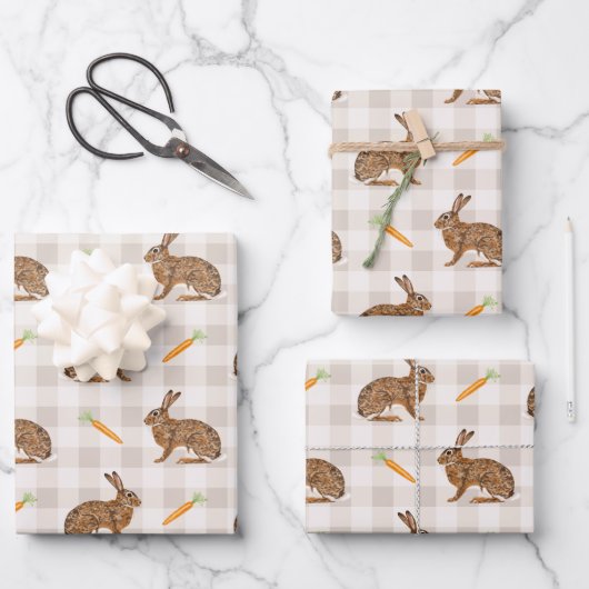 Feuille De Papier Cadeau Rustic Spring Hares And Carrots Beige Pattern (Recto)