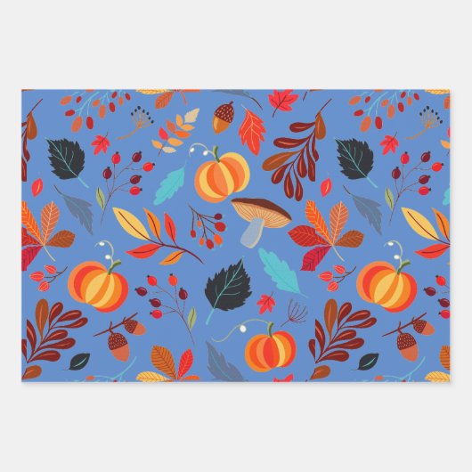 Feuille De Papier Cadeau Rustique Citrouille d'automne 3 ensembles (Devant 3)