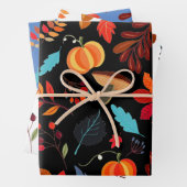 Feuille De Papier Cadeau Rustique Citrouille d'automne 3 ensembles (En situation)