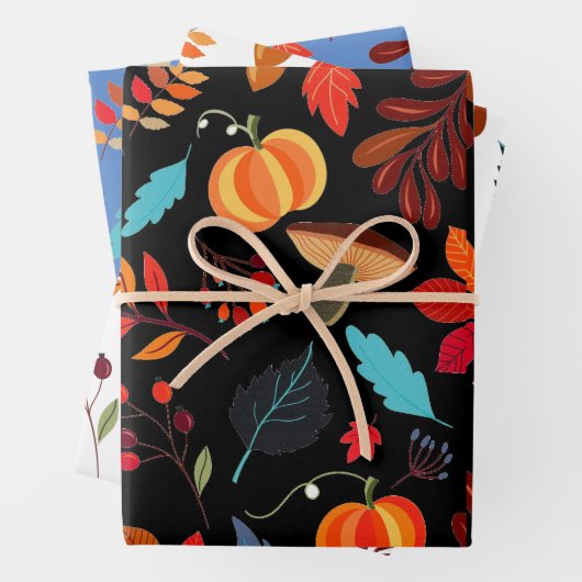 Feuille De Papier Cadeau Rustique Citrouille d'automne 3 ensembles (En situation)