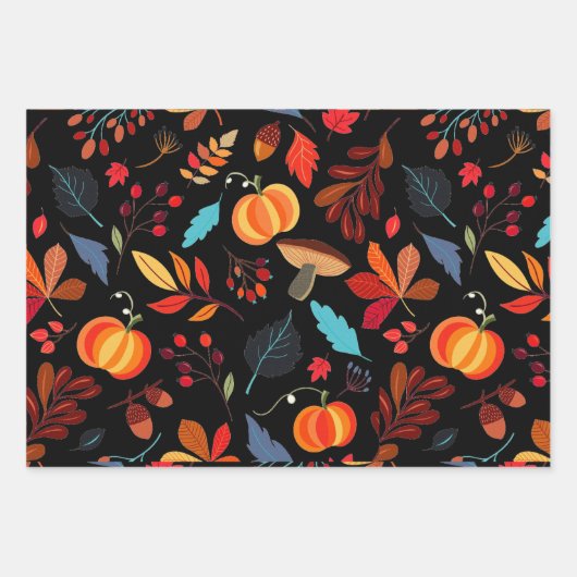 Feuille De Papier Cadeau Rustique Citrouille d'automne 3 ensembles (Devant)