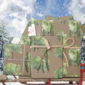 Feuille De Papier Cadeau Rustique Kraft Aquarelle Forêt Scènes Cadeau