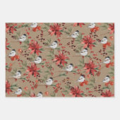 Feuille De Papier Cadeau Rustique Kraft Chickadees Red Beries & Poinsettias (Devant 3)